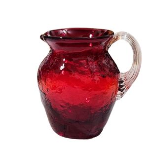 Antique Pairpoint Ruby red hand blown glass creamer with clear handle  EUC